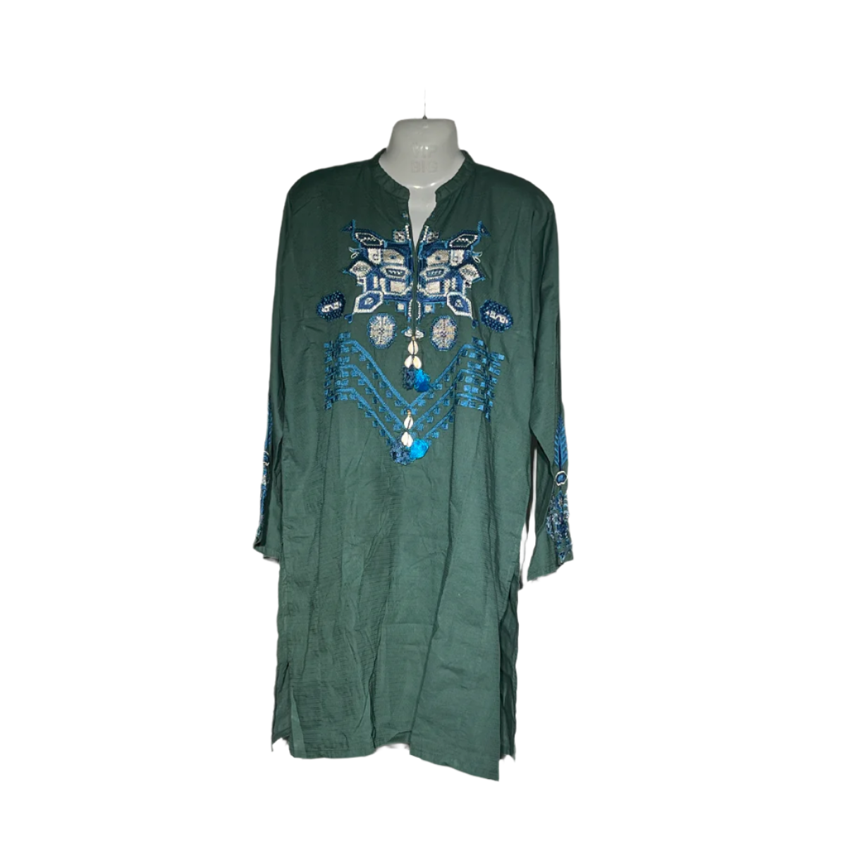 Khaadi Green Embroidered Kurta with Mirror & Shell Details #128