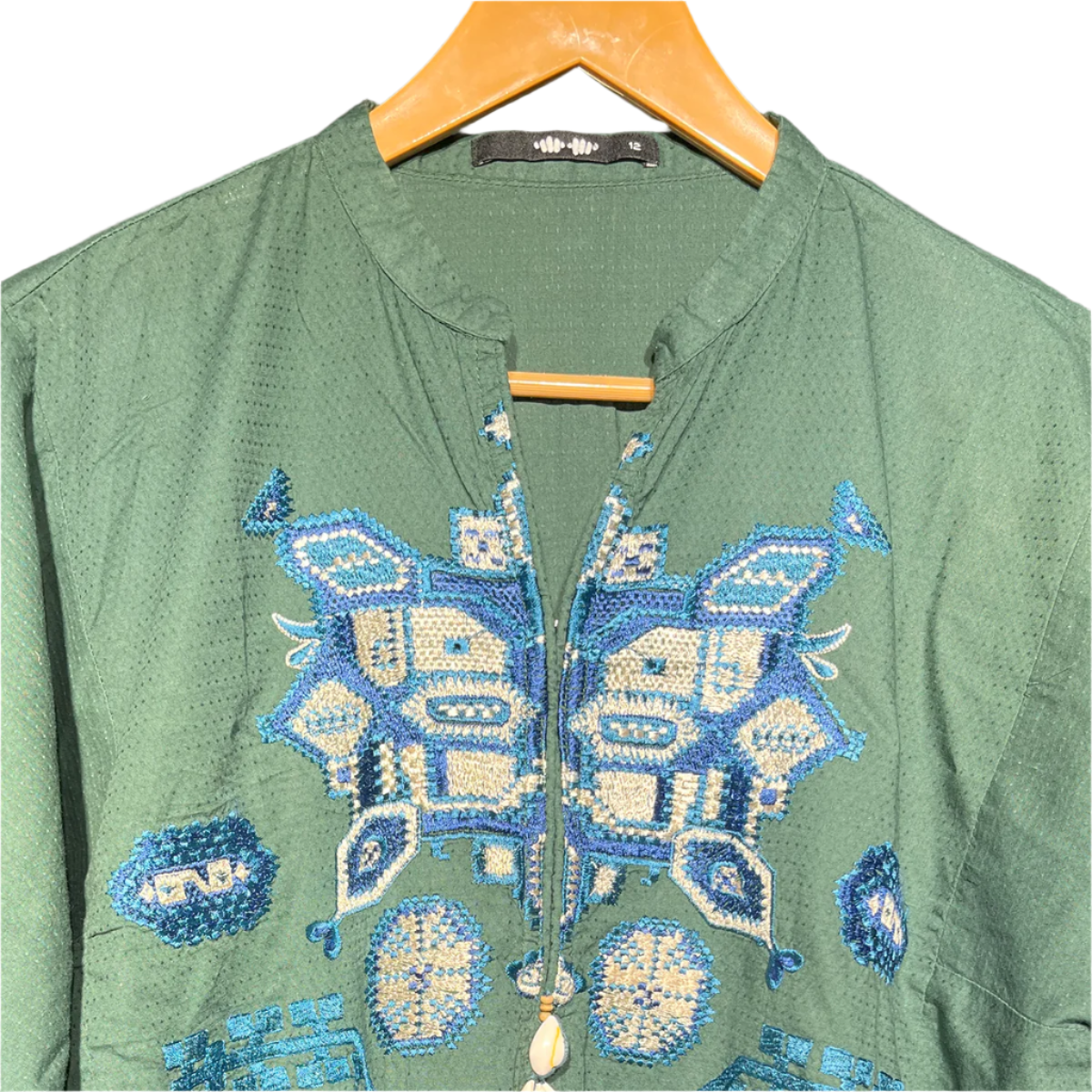 Khaadi Green Embroidered Kurta with Mirror & Shell Details #128