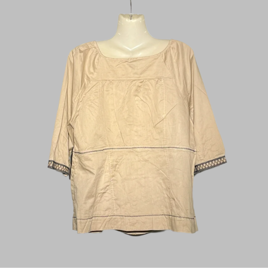 H&M Beige Boho Embroidered Peasant Blouse #195