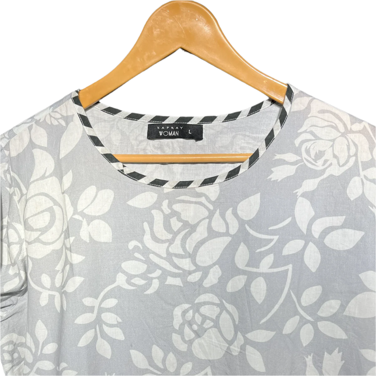 Kapray Monochrome Floral Tunic with Vibrant Borders #119