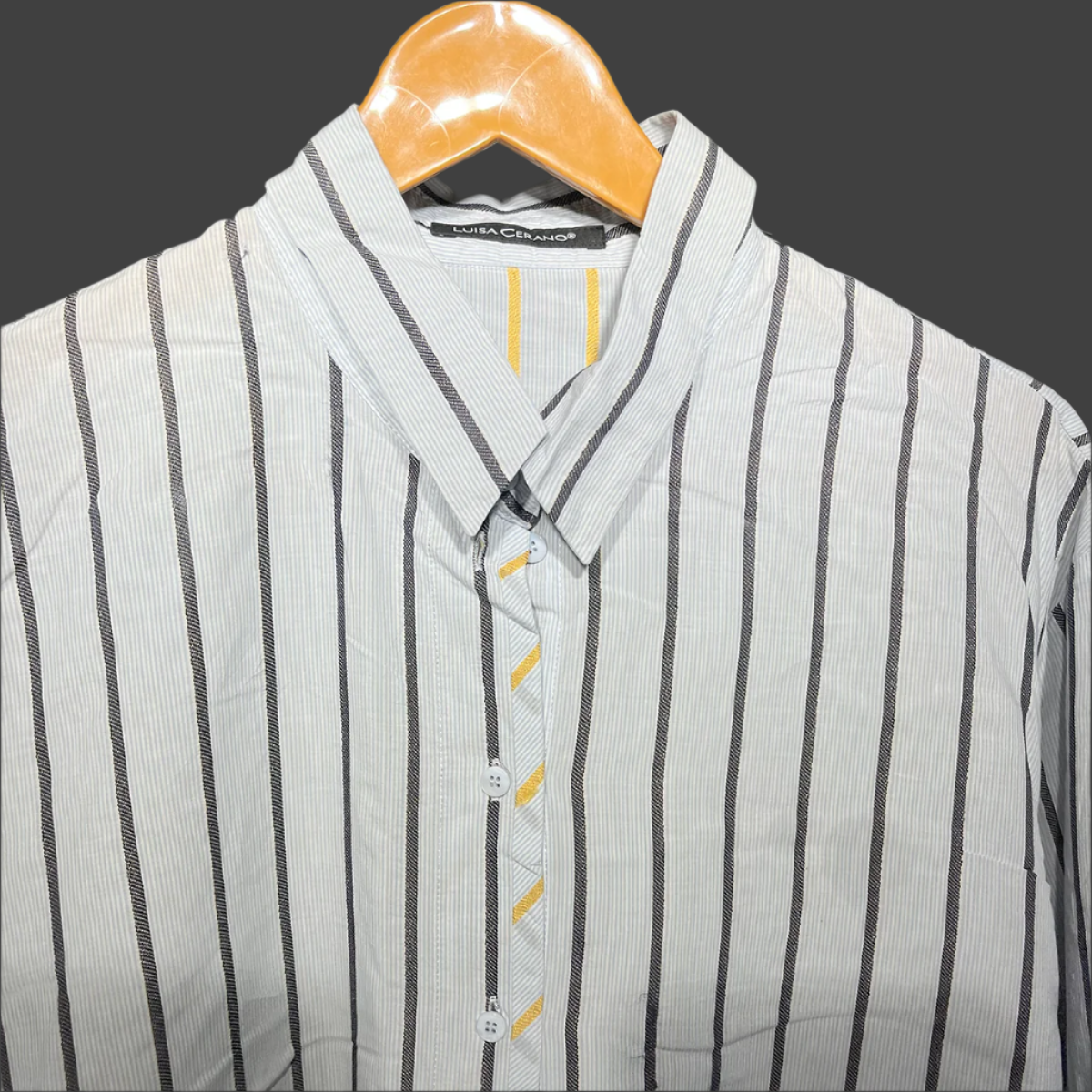 Luisa Striped Button-Up Shirt with Yellow Accents #179