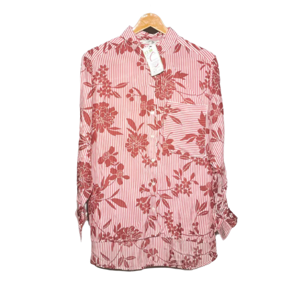 Next Red Floral Striped Button-Up Shirt #182