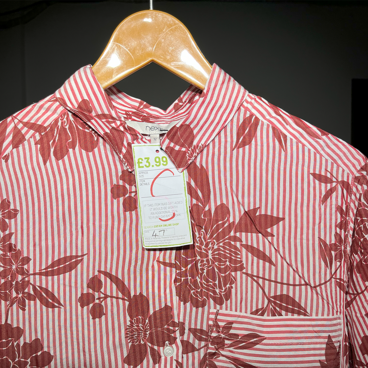 Next Red Floral Striped Button-Up Shirt #182