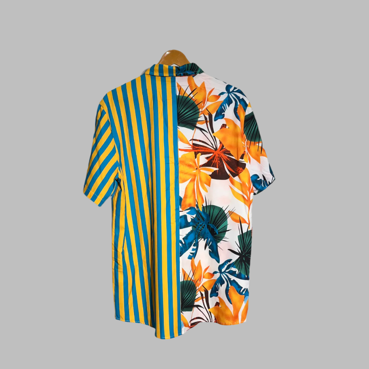 Charmkpr Half & Half Floral & Striped Short Sleeve Shirt #020