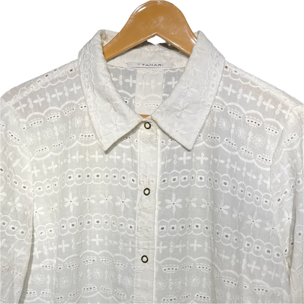 Tahari Embroidered Eyelet Shirt - White #098