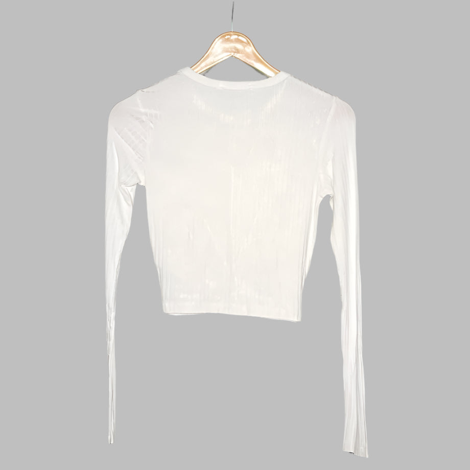Hollister White Ribbed Long Sleeve Cropped Top – Stylish & Trendy #141
