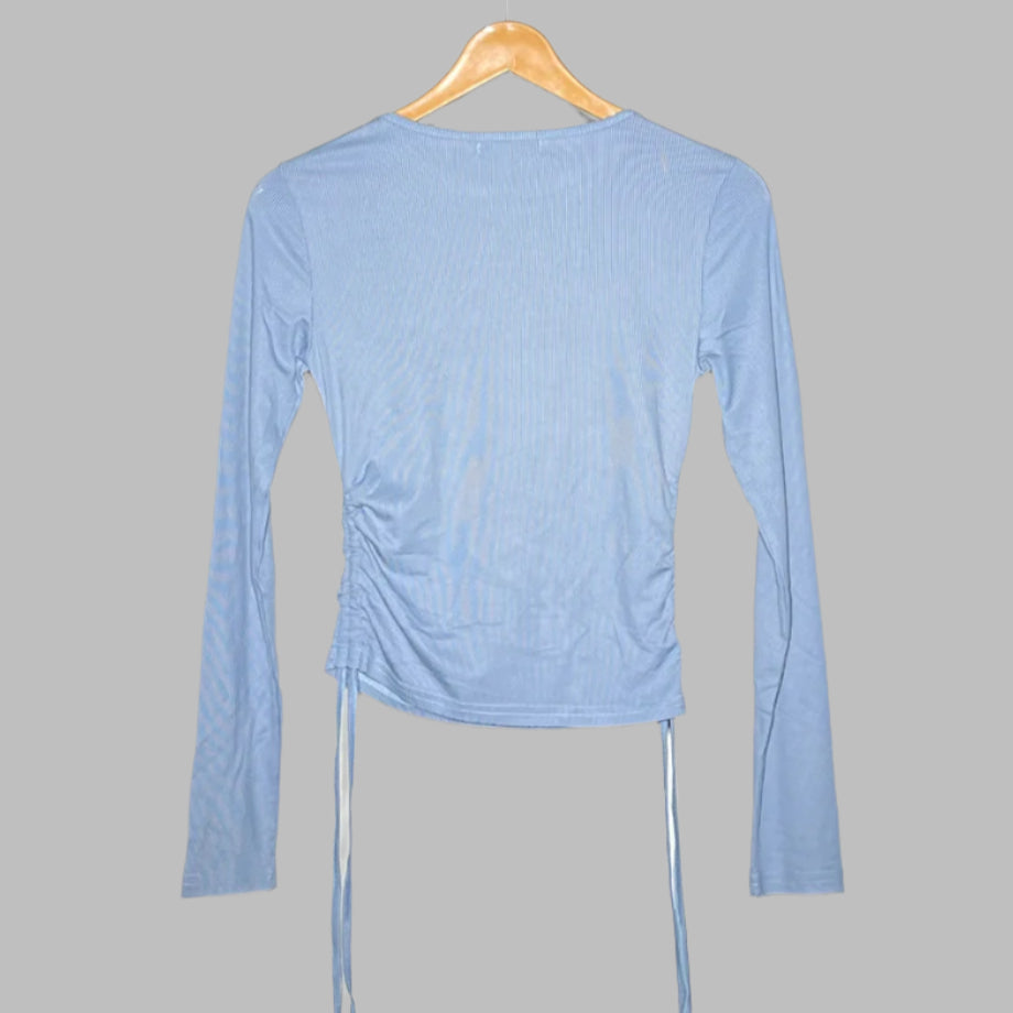 SHEIN Light Blue Ruched Drawstring Cropped Top #151