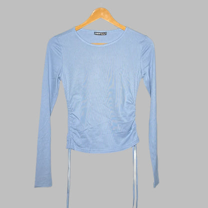 SHEIN Light Blue Ruched Drawstring Cropped Top #151