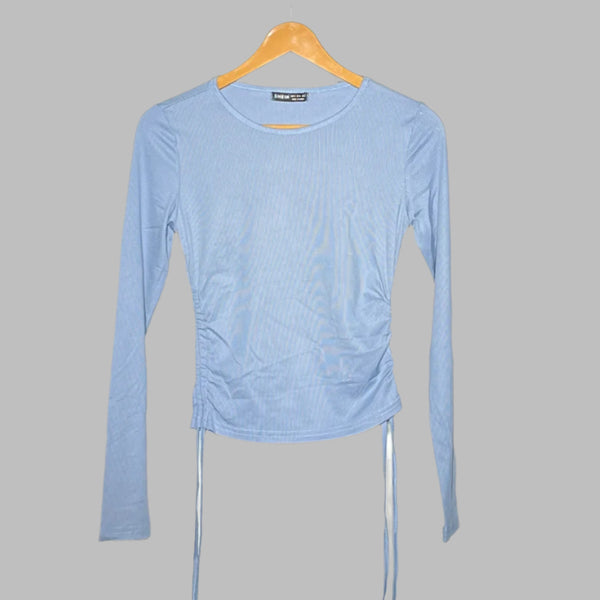 SHEIN Light Blue Ruched Drawstring Cropped Top #151