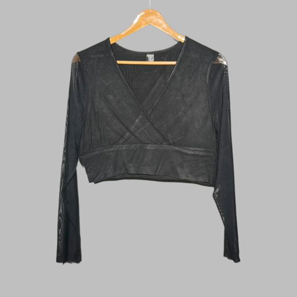 SHEIN Curve Faux Leather Panel V-Neck Top #163