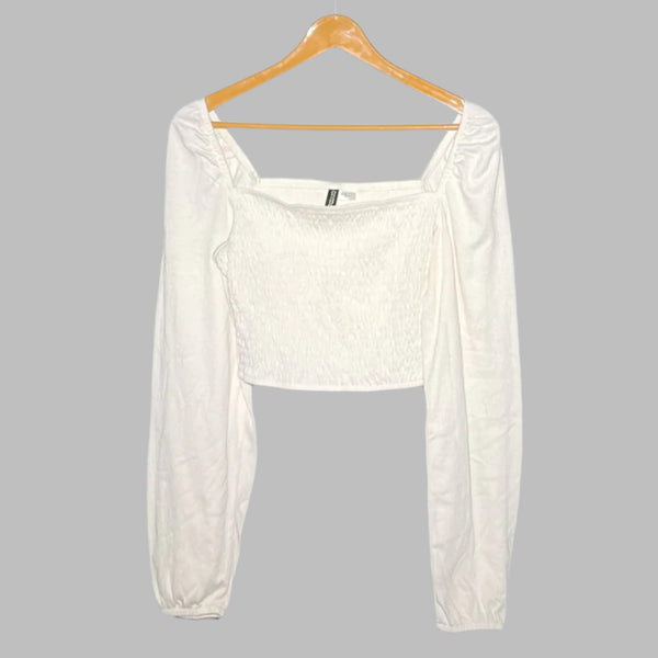 Divided White Ruched Long-Sleeve Cropped Top #153
