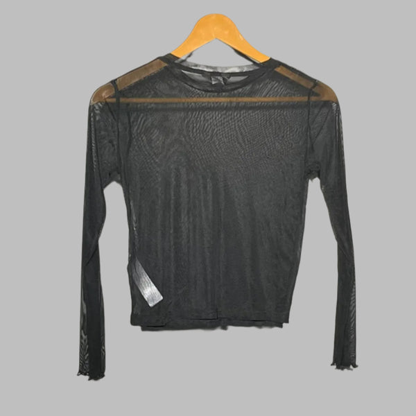 Primark Black Sheer Mesh Long-Sleeve Cropped Top #152