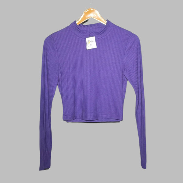 Simon Purple Ribbed Mock-Neck Cropped Top #150