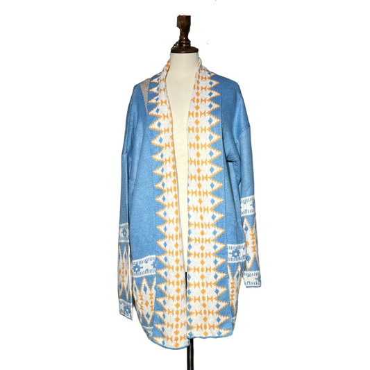 Blue and orange Women Button Sweater #1867