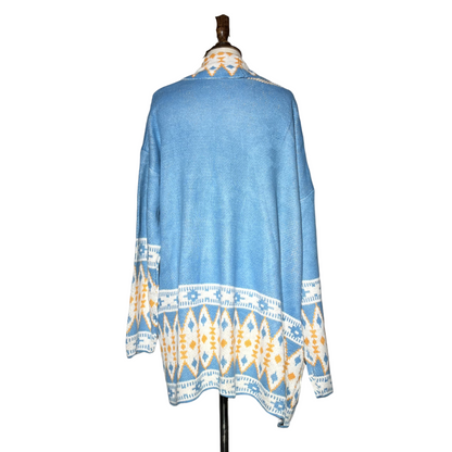 Blue and orange Women Button Sweater #1867