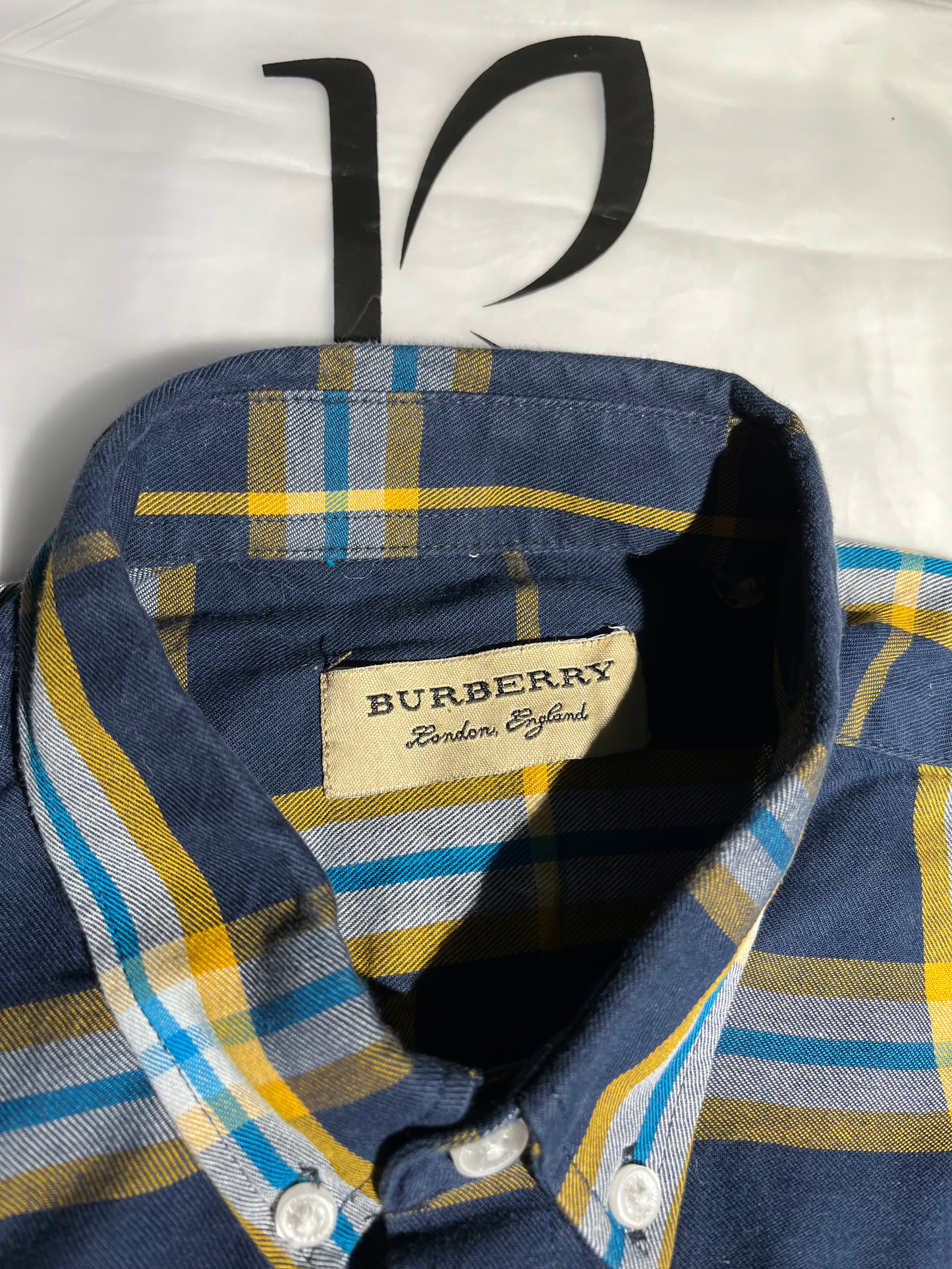 Burberry Blue & Yellow Plaid Long Sleeve Shirt #025