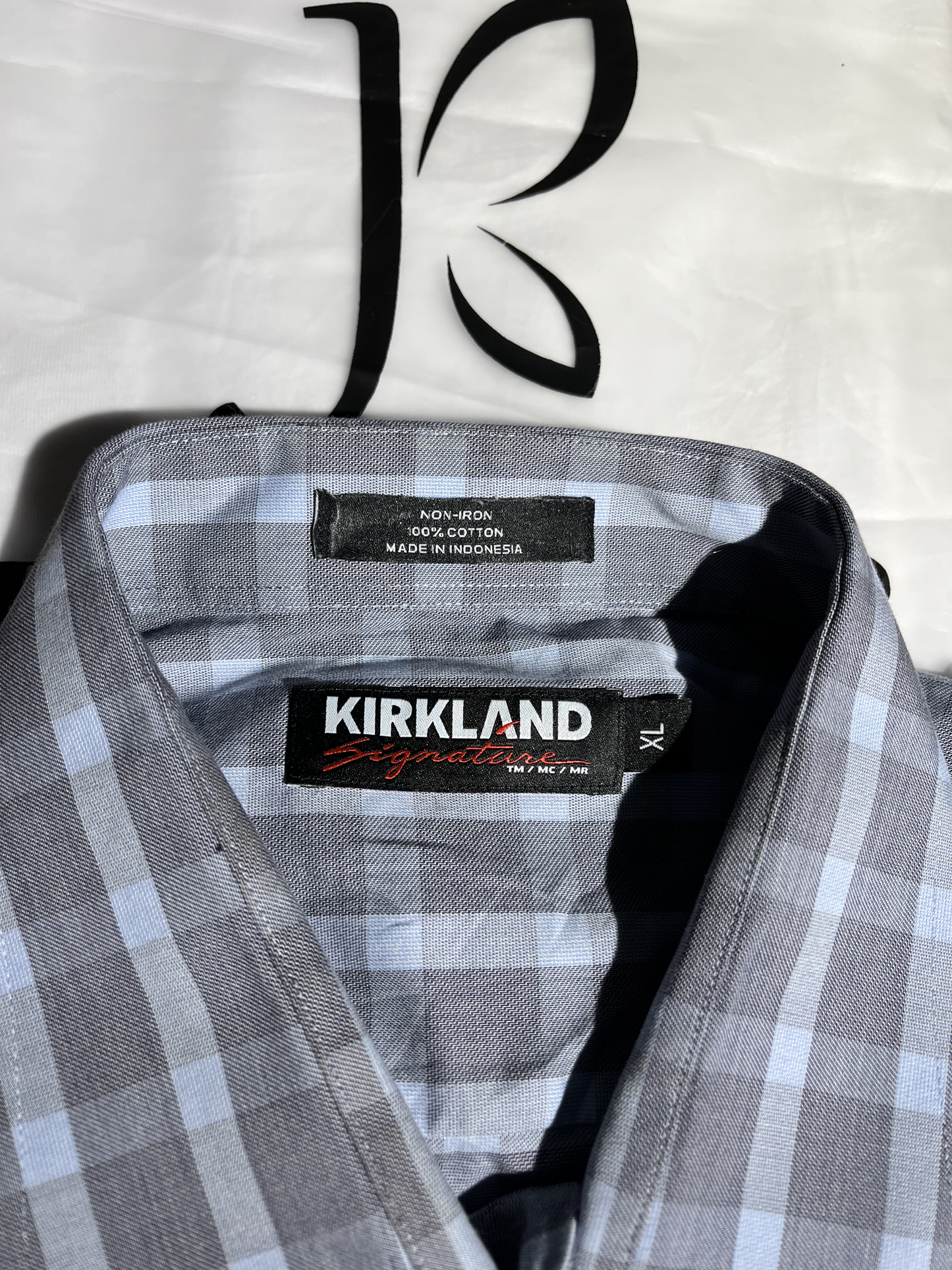 Kirkland Signature Grey Plaid Long Sleeve Shirt #027