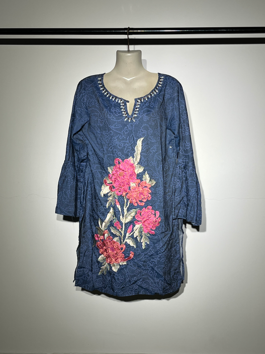 Ally’s Elegant Blue Kurti with Floral Embroidery #082