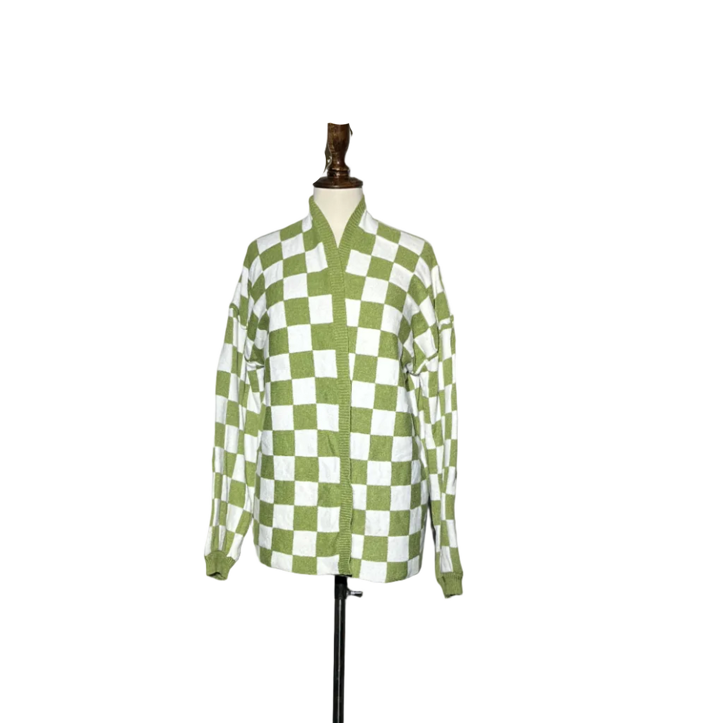 Green and White Women Button Sweater #2014