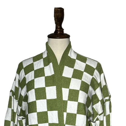 Green and White Women Button Sweater #2014