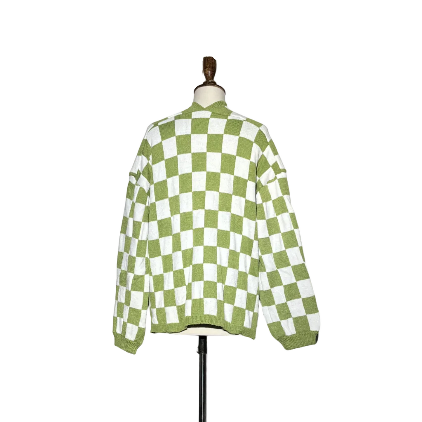 Green and White Women Button Sweater #2014