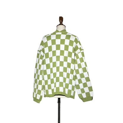 Green and White Women Button Sweater #2014