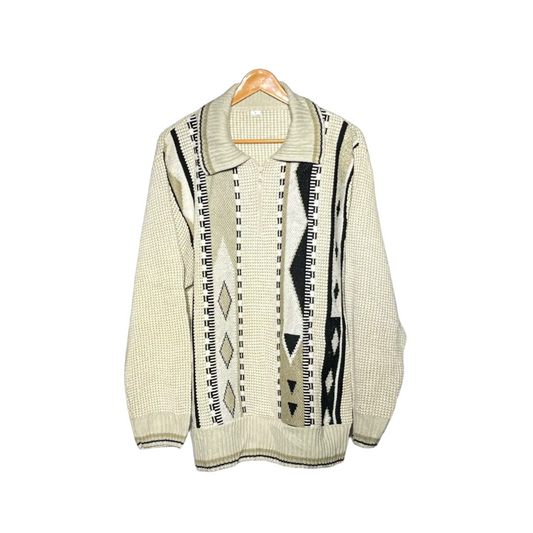 Off White and Black Printed Men Sweater Shirt #2056