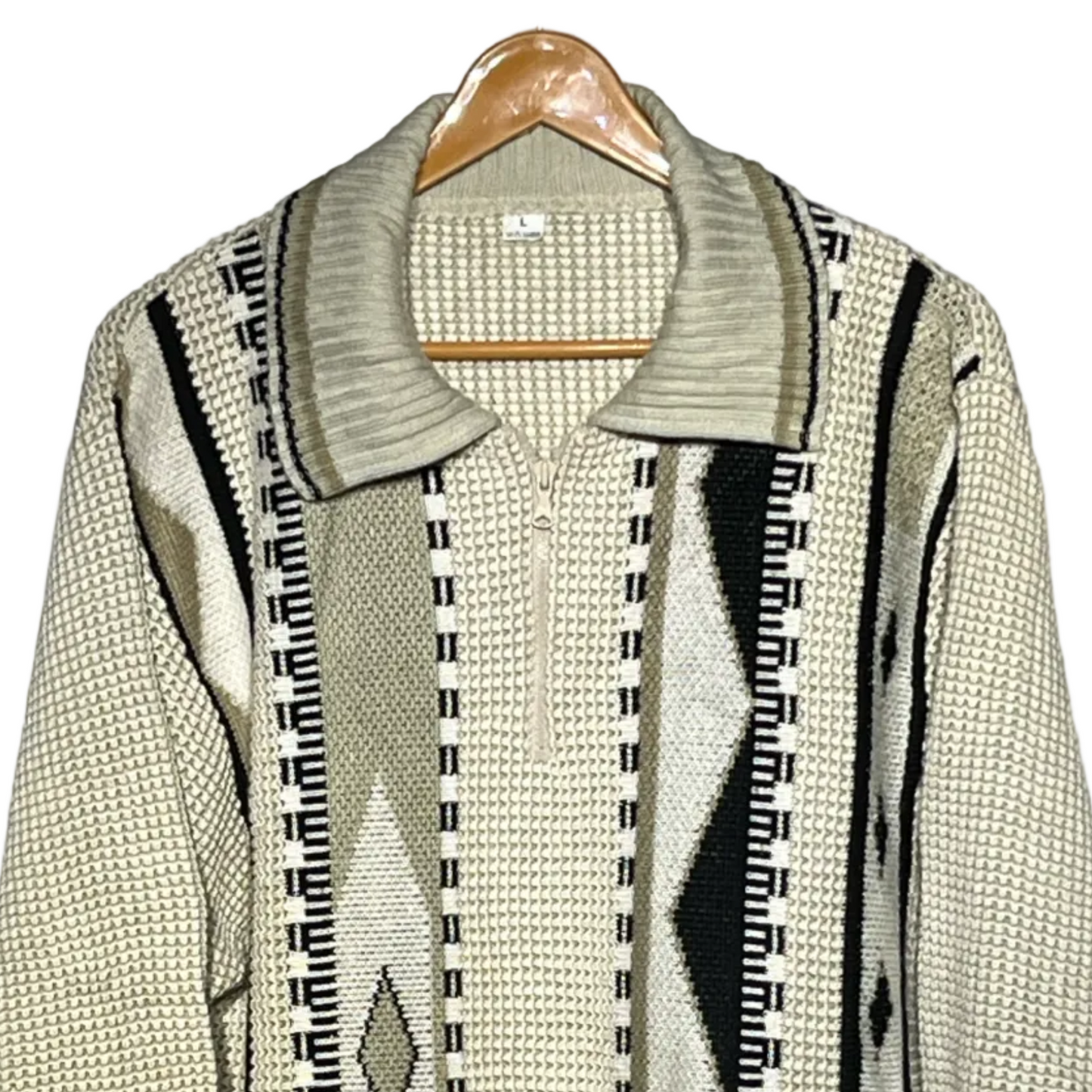 Off White and Black Printed Men Sweater Shirt #2056