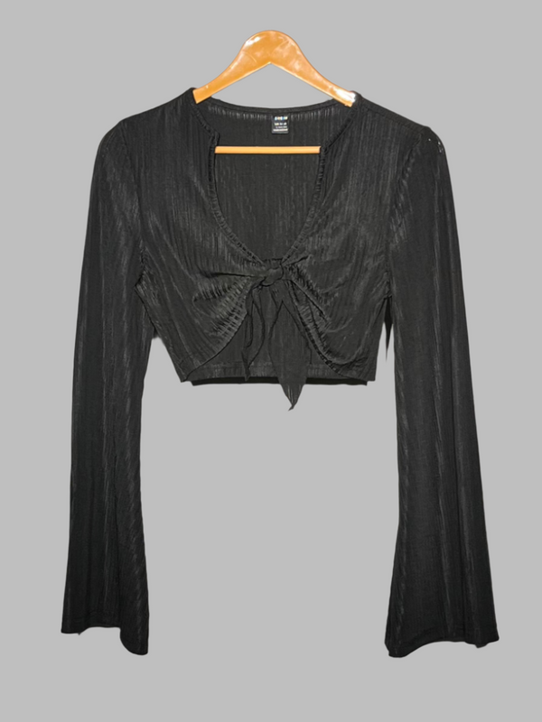 SHEIN Ruched Tie-Front Crop Top – Black #158