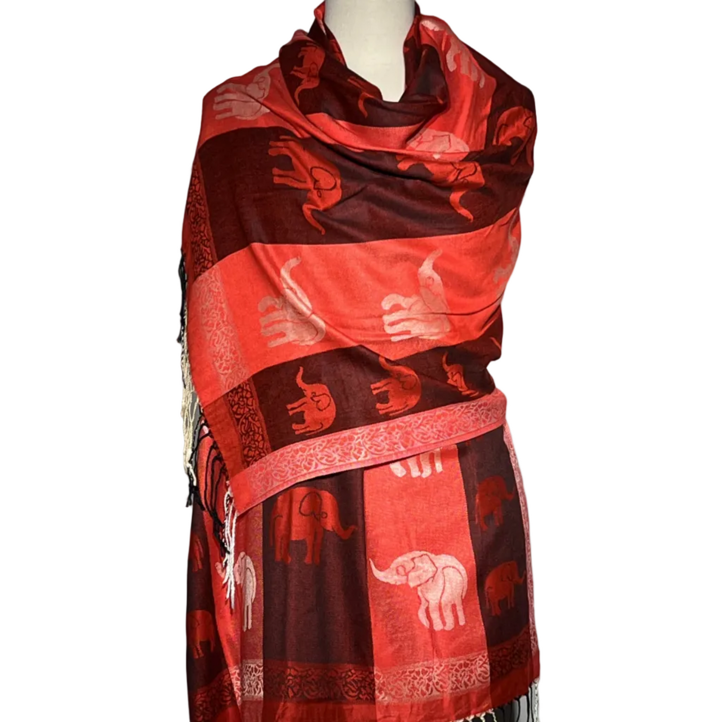 Red and Dark Brown Printed Women Staller #2159
