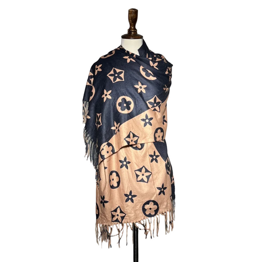 Camel and Dark Blue Printed Women Staller #2158