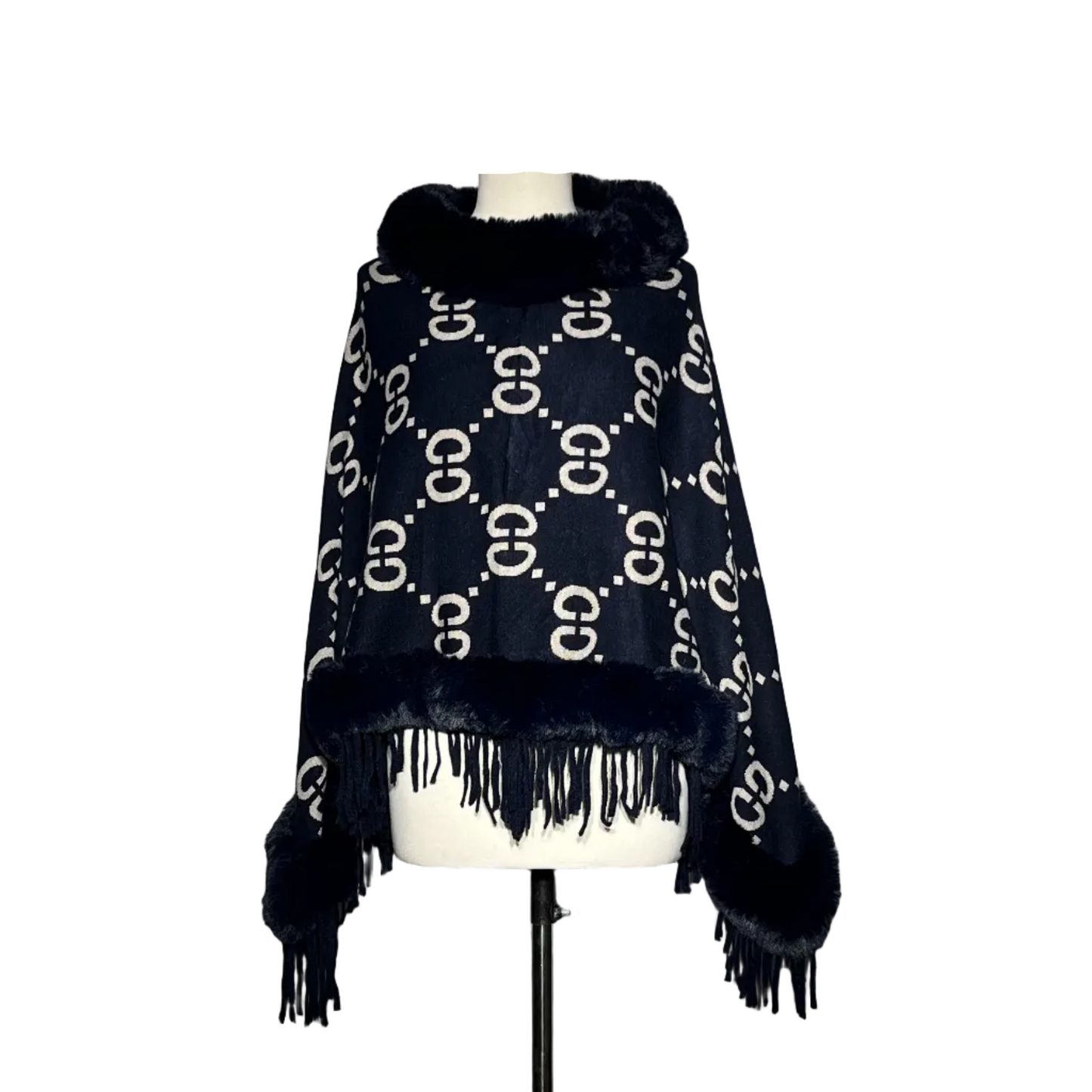 Dark Blue Printed Women Cut Shawl #2140