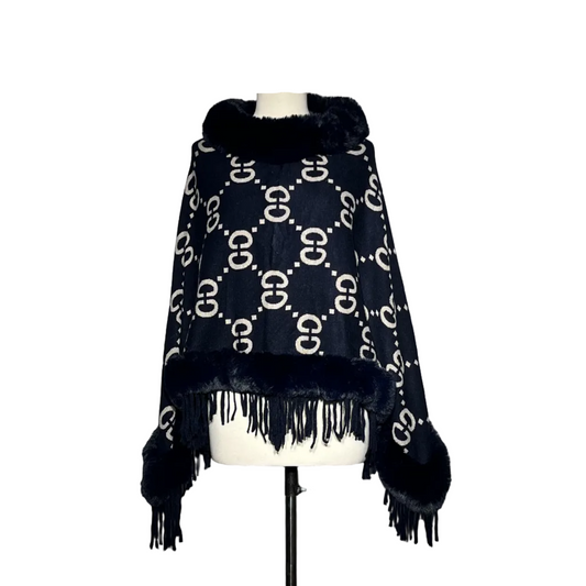Dark Blue Printed Women Cut Shawl #2140