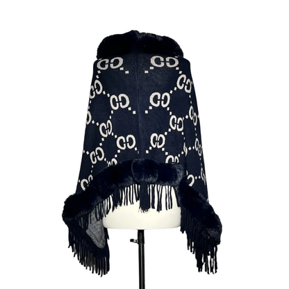 Dark Blue Printed Women Cut Shawl #2140
