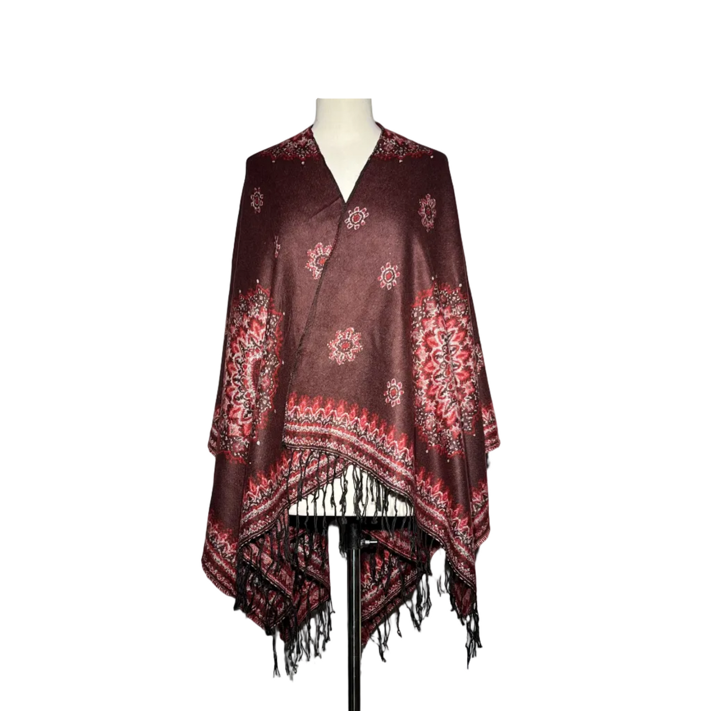 Dark Brown Floral Women Cut Shawl #2144