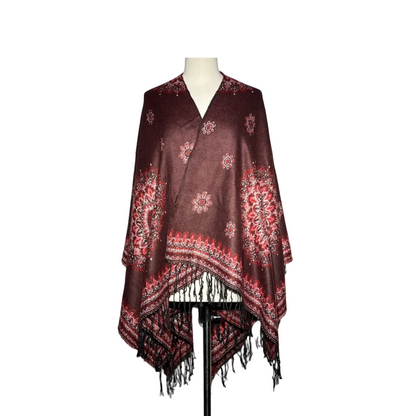 Dark Brown Floral Women Cut Shawl #2144