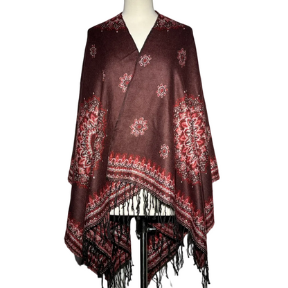 Dark Brown Floral Women Cut Shawl #2144