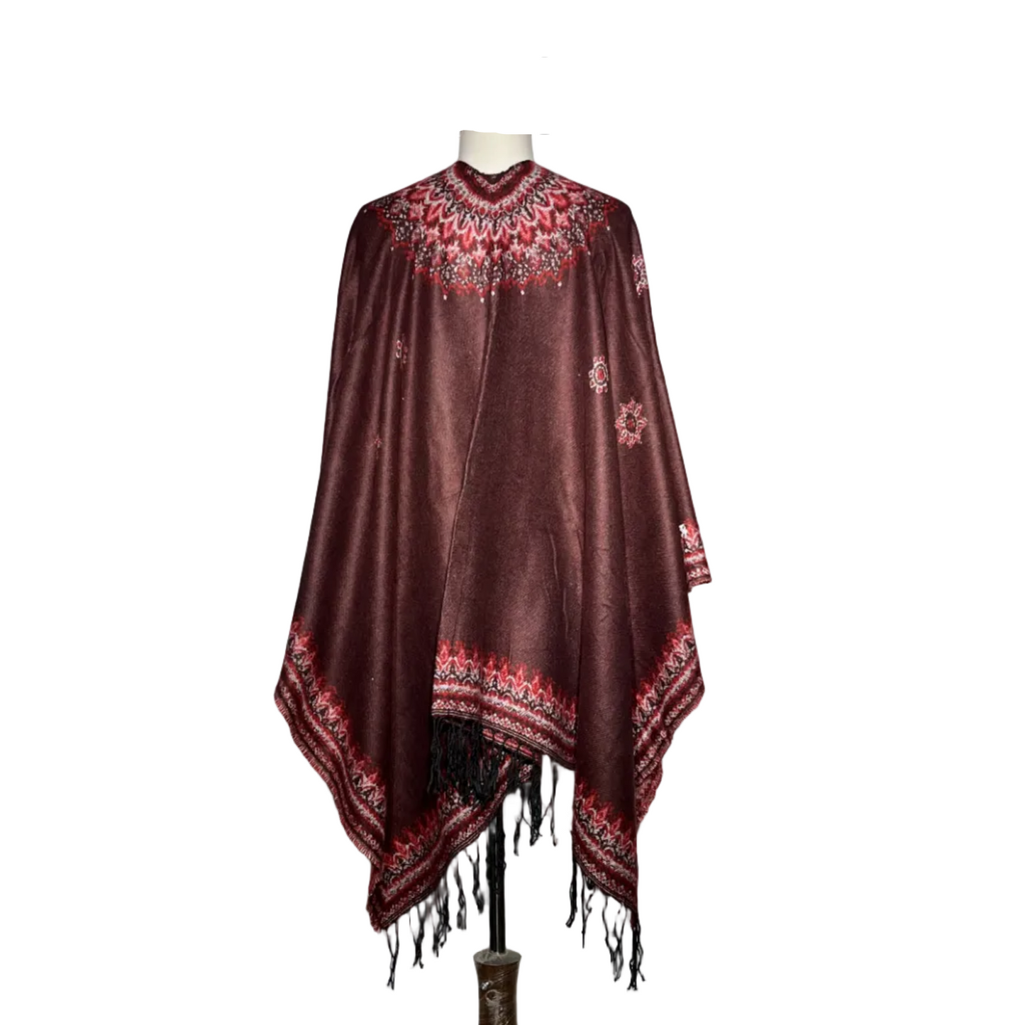 Dark Brown Floral Women Cut Shawl #2144