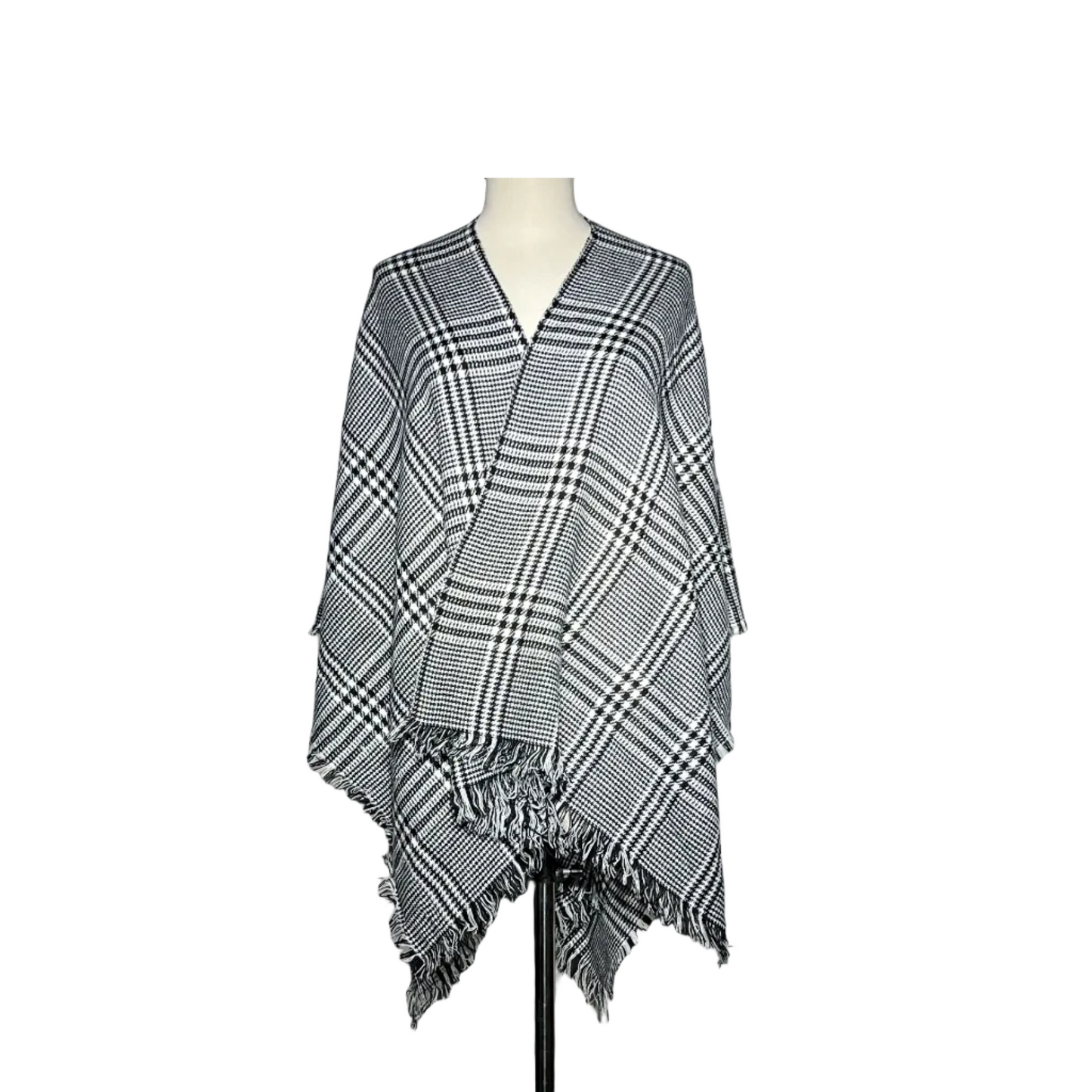 White and Black Check Women Cut Shawl #2143