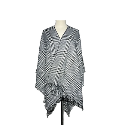 White and Black Check Women Cut Shawl #2143
