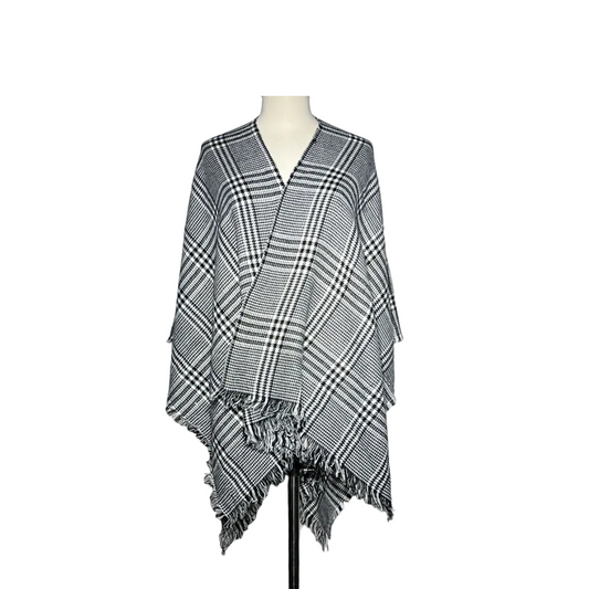 White and Black Check Women Cut Shawl #2143