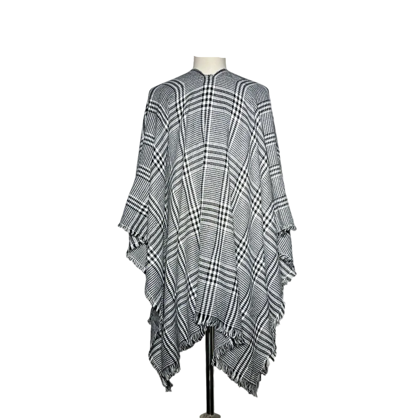 White and Black Check Women Cut Shawl #2143