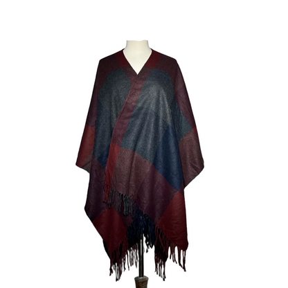 Brown and Dark Blue Women Cut Shawl #2142