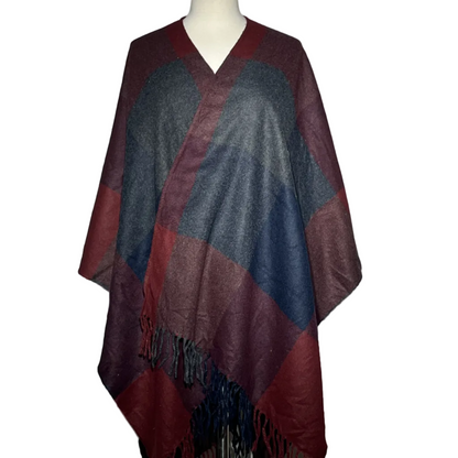 Brown and Dark Blue Women Cut Shawl #2142