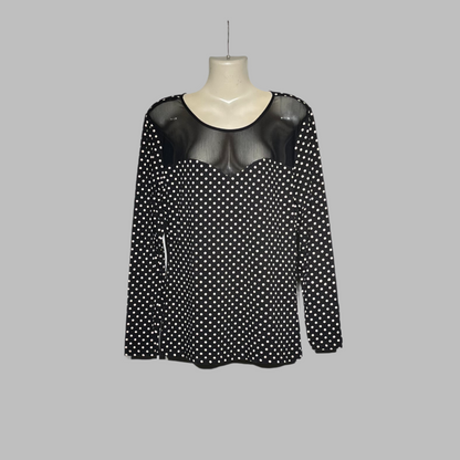 H&M Polka Dot Mesh Panel Long-Sleeve Top #221