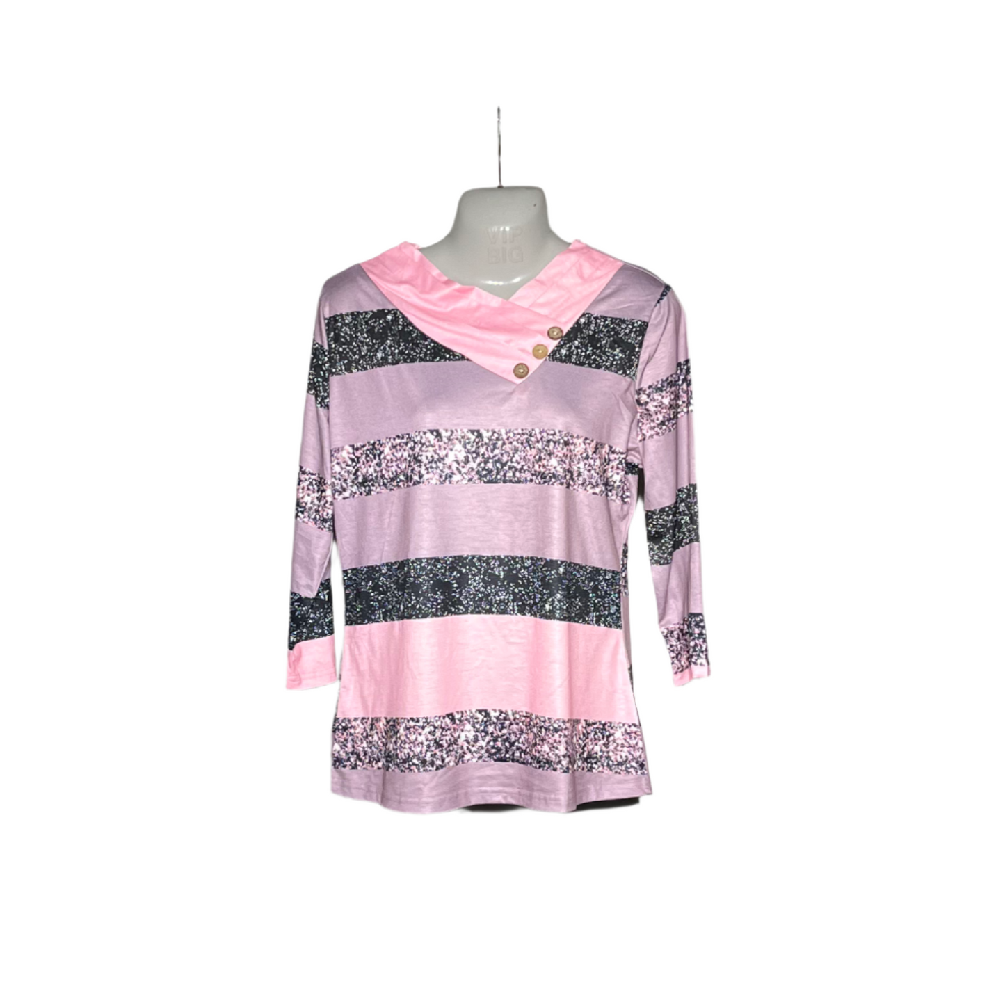 SHEIN Women's Striped Cowl Neck Button Detail Top #216