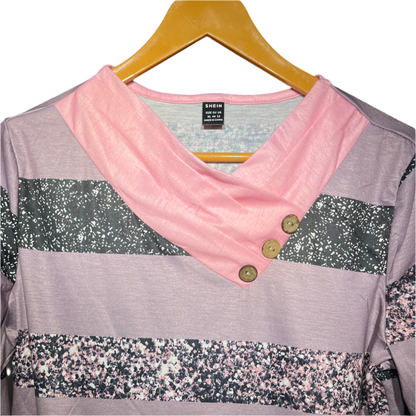 SHEIN Women's Striped Cowl Neck Button Detail Top #216