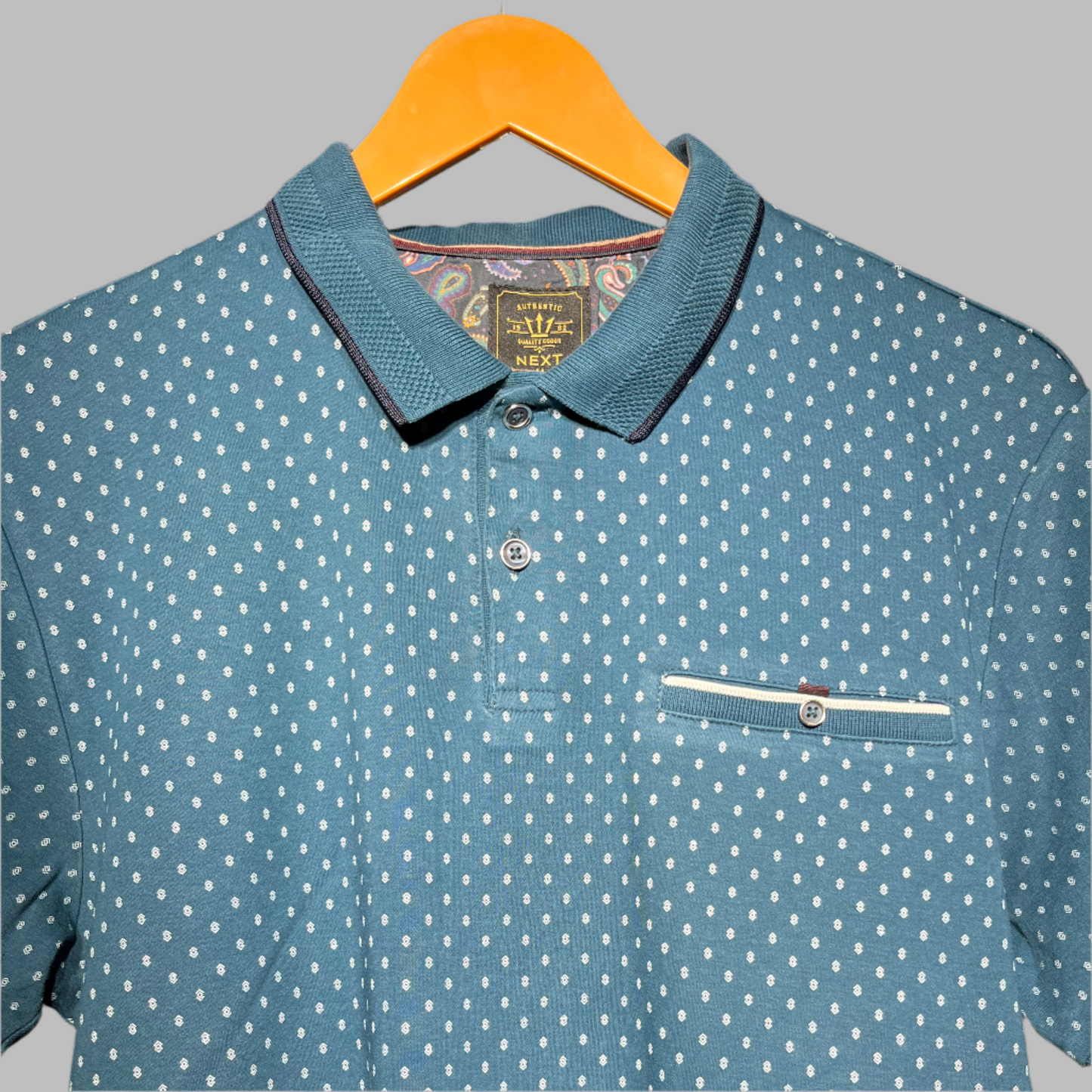 NEXT Men's Teal Blue Printed Polo T-Shirt