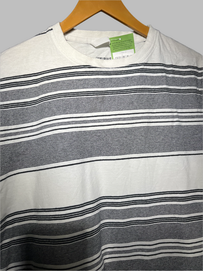 UNbais Men's White & Grey Striped Casual T-Shirt