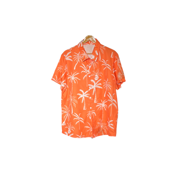 orange white Floral Men's Dress Shirt #609